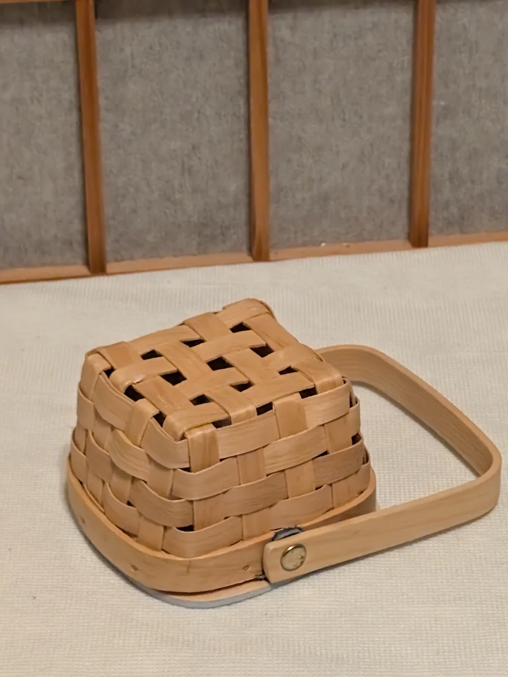 Cute Handpainted Small Square Basket - Vintage Country Folk Handcrafted